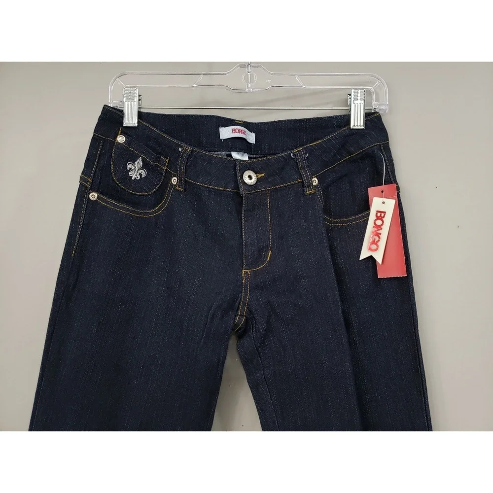 NEW Embroidered Rhinestone BONGO y2k vintage 90s flare jeans dark wash junior 15